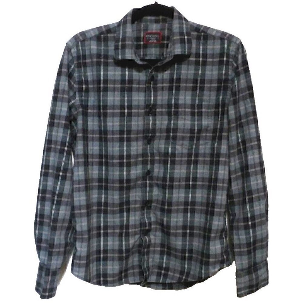 UNTUCKIT 100% cotton blue & gray flannel long sleeve button down shirt men's M